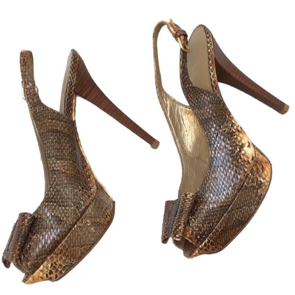 Stuart Weitzman Snakeskin Platform Peep-toe Heels Shoes - Picture 3 of 8